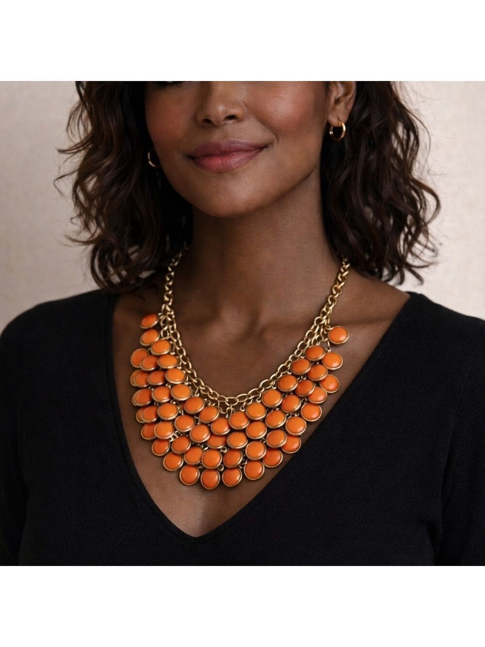 Bella del Mar Coral Faceted Stone Bib Necklace